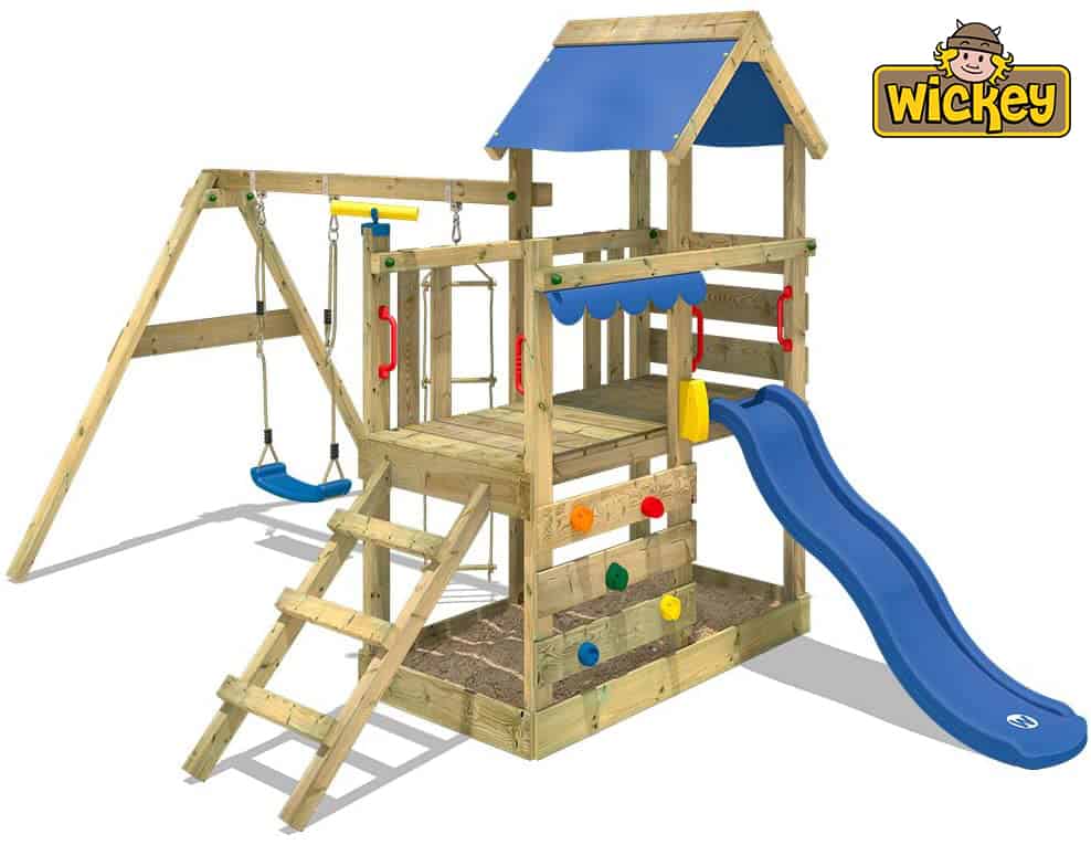 Wickey - Casetta in legno con parco giochi - con scivolo altalena e arrampicata